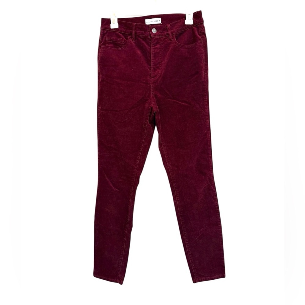 2/$30 LOFT Burgundy Corduroy High Rise Skinny Pants Size 4 (27)